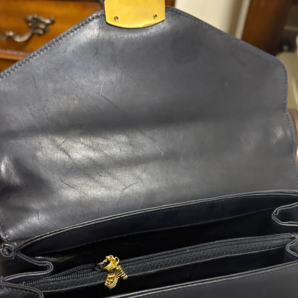 EUC Ferragamo Elegant Black Leather Handbag with Gold Accents - Picture 13 of 16